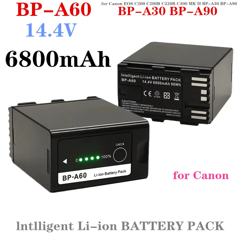 

6800mAh 14.4V BP-A60 Intelligent lithium-ion battery pack for Canon EOS C200 C200B C220B C300 MK II BP-A30 BP-A90