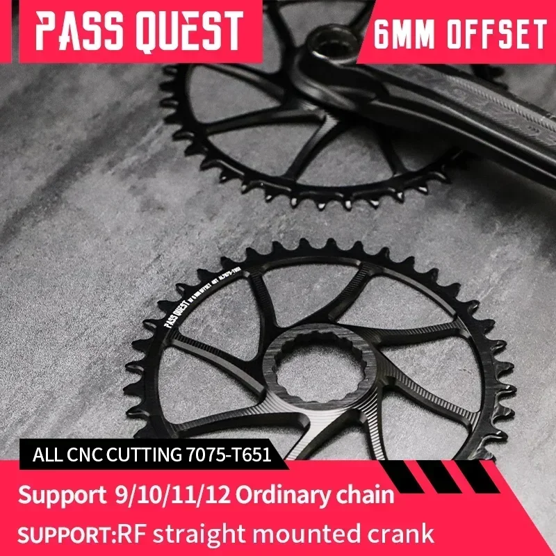 

PASS QUEST-Narrow Wide Chainrings for RACEFACE RF next Sl Sixc Atlas Series, Direct Mount Chainrings Offset, Black, 6mm