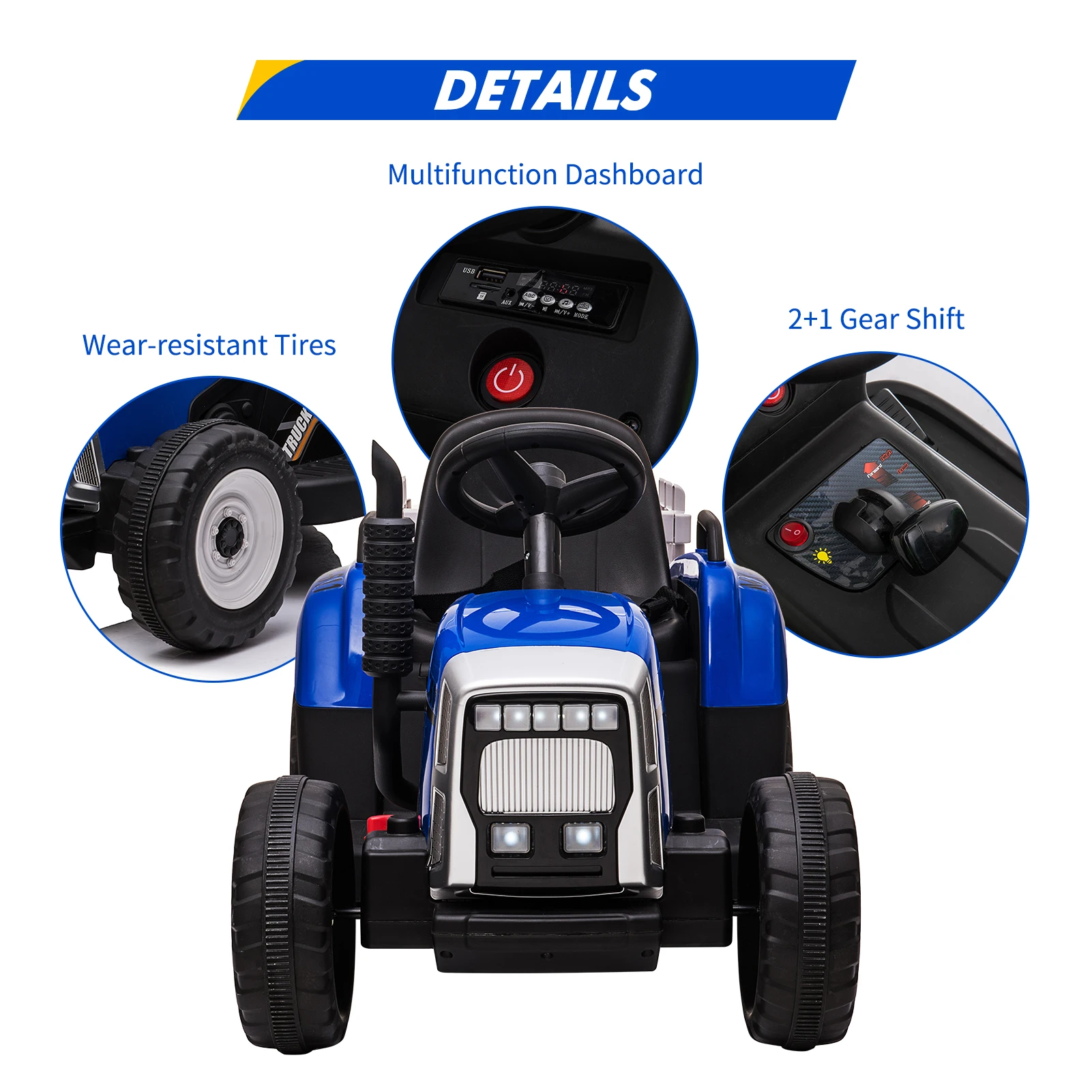 Tracteur pour enfants 35W 12V, avec télécommande de remorque, vitesse jusqu'à 5mph, véhicule électrique pour tout-petits, voiture avec phares Led de 3 à 6 ans
