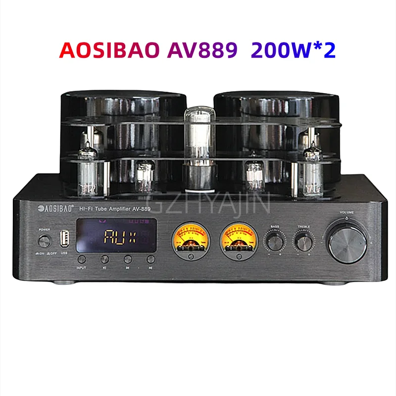 

NEW AOSIBAO AV889 200W*2 Bluetooth 5.0 HiFi Vacuum Tube USB High-Power Fever Tube Amplifier Vacuum Tube Retro Home Amplifier