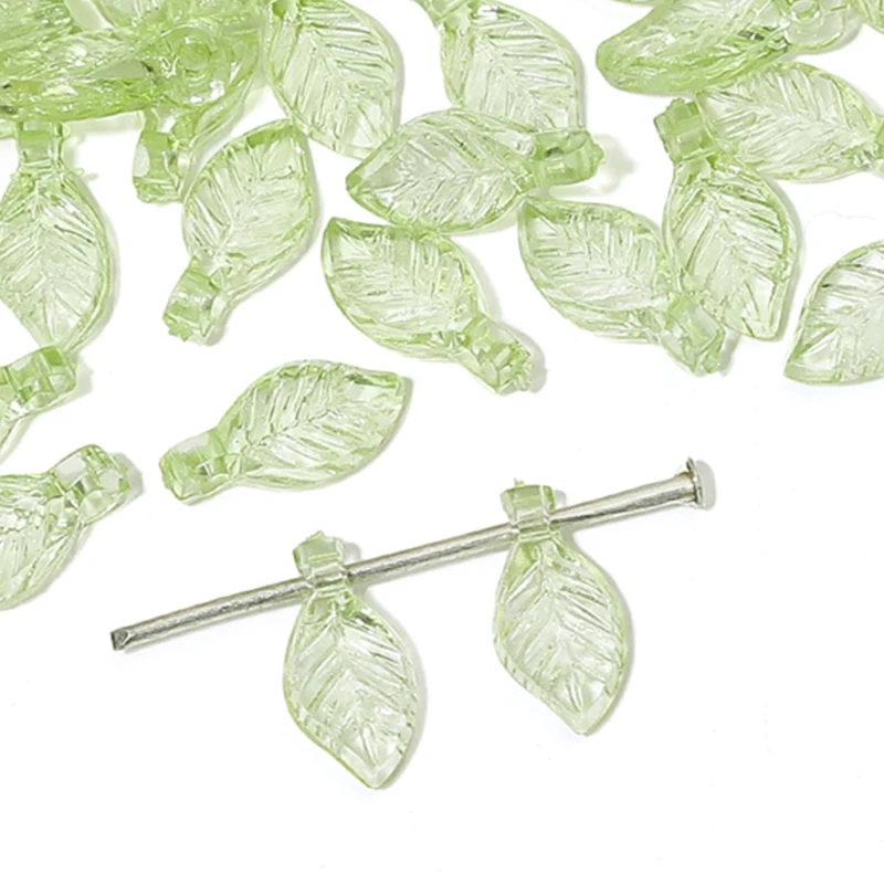 Mini-Blatt-Acrylperlen (hellgrün und dunkelgrün) | Von der Natur inspirierte DIY-Schmucksets für Halskette/Armband/Ohrringe, 50 Stück/Packung