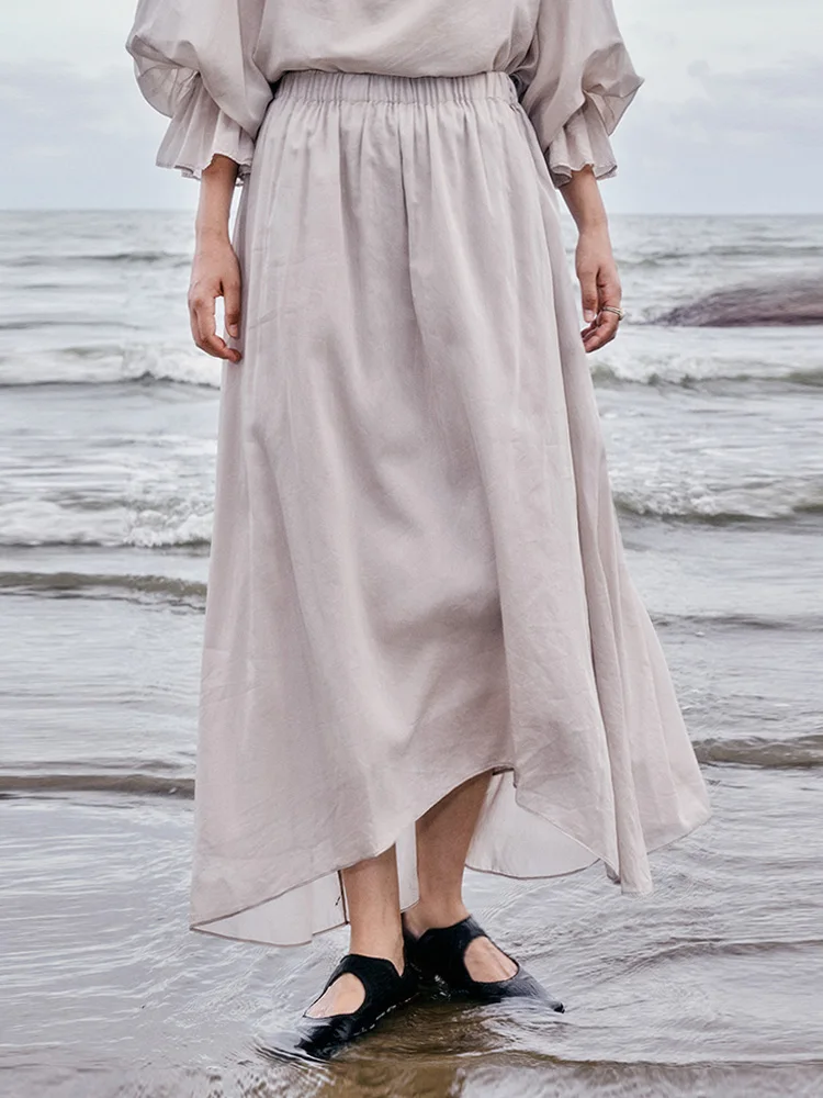 

Original Design Silk Cotton f Skirt Pure Color Loose Fit Wave Swinging A-Line Summer Women's Premium Faion Commute