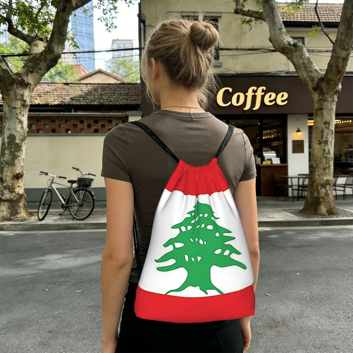 

Flag Of Lebanon Backpacks Casual Drawstring Bags Sports Bag Book Bags for Travel Students