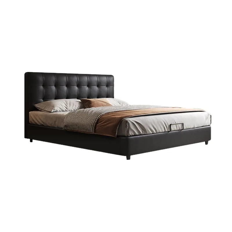 

Retro leather bed, master bedroom, first layer, cowhide, light luxury, furniture, double 1.8m black