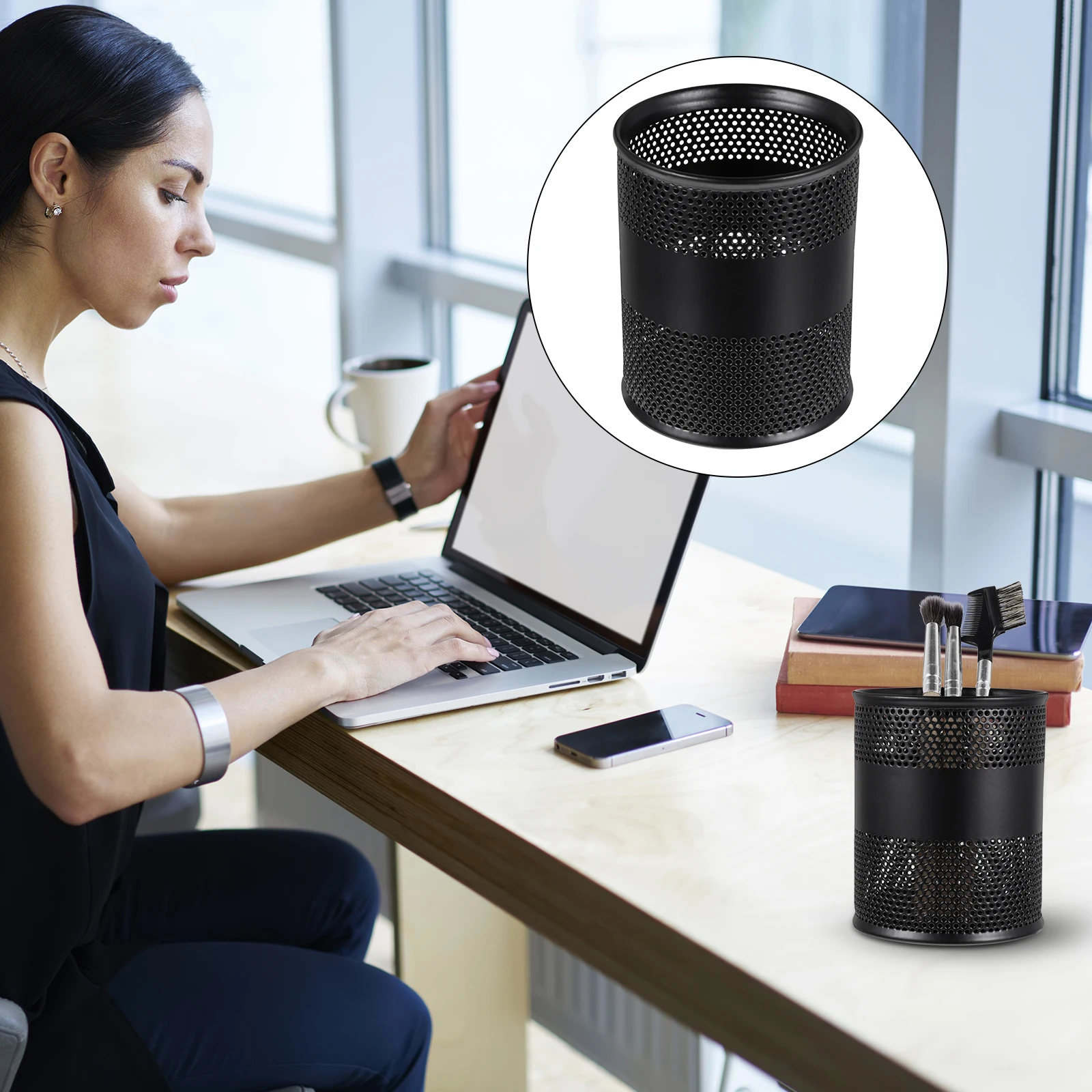 1pc Rost-Beweis Stift Halter Kreative Eisen Desktop Storage Box Für Schreibwaren Pinsel Büro Liefert Runde Pinsel