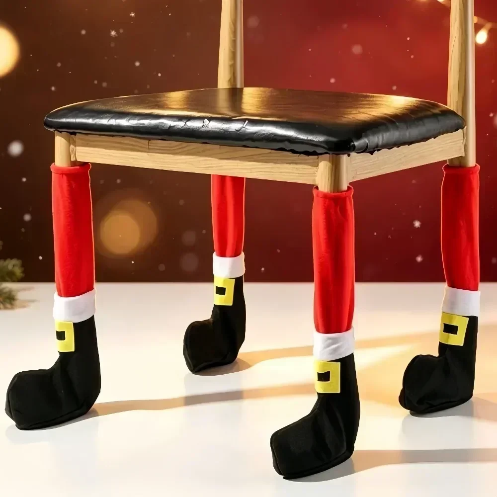 1/4pcs Christmas Funny Furniture Socks Polyester Xmas Table Chair Leg Cover Floor Protectors Festival Party Decoration Supplies