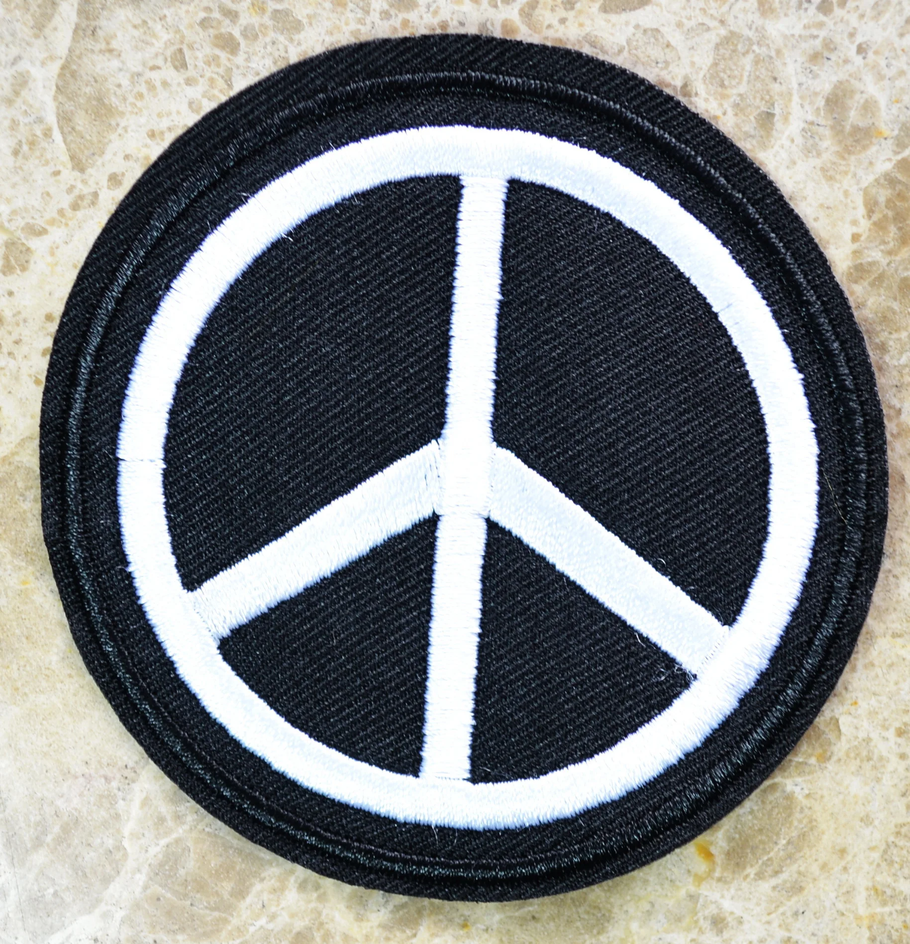 White & BLACK PEACE SIGN SYMBOL hippie retro boho flower power love applique Iron on patch (≈ 6.8 * 7 cm)