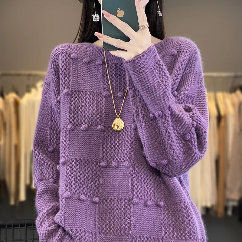 New Arrivals Hollow Out Large Size 100% Merino Wool Women's Sweater O-Neck Pullovers Knitted Jumpers Lady Clothes Fashion Trends