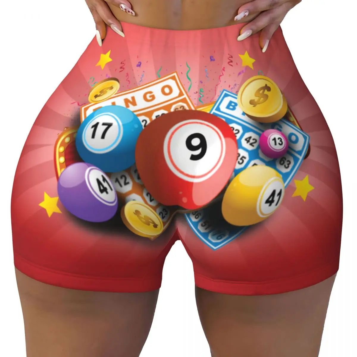 Custom Women Hot Game Bingo Workout Yoga Shorts Athletic Gym Running Volleyball Shorts