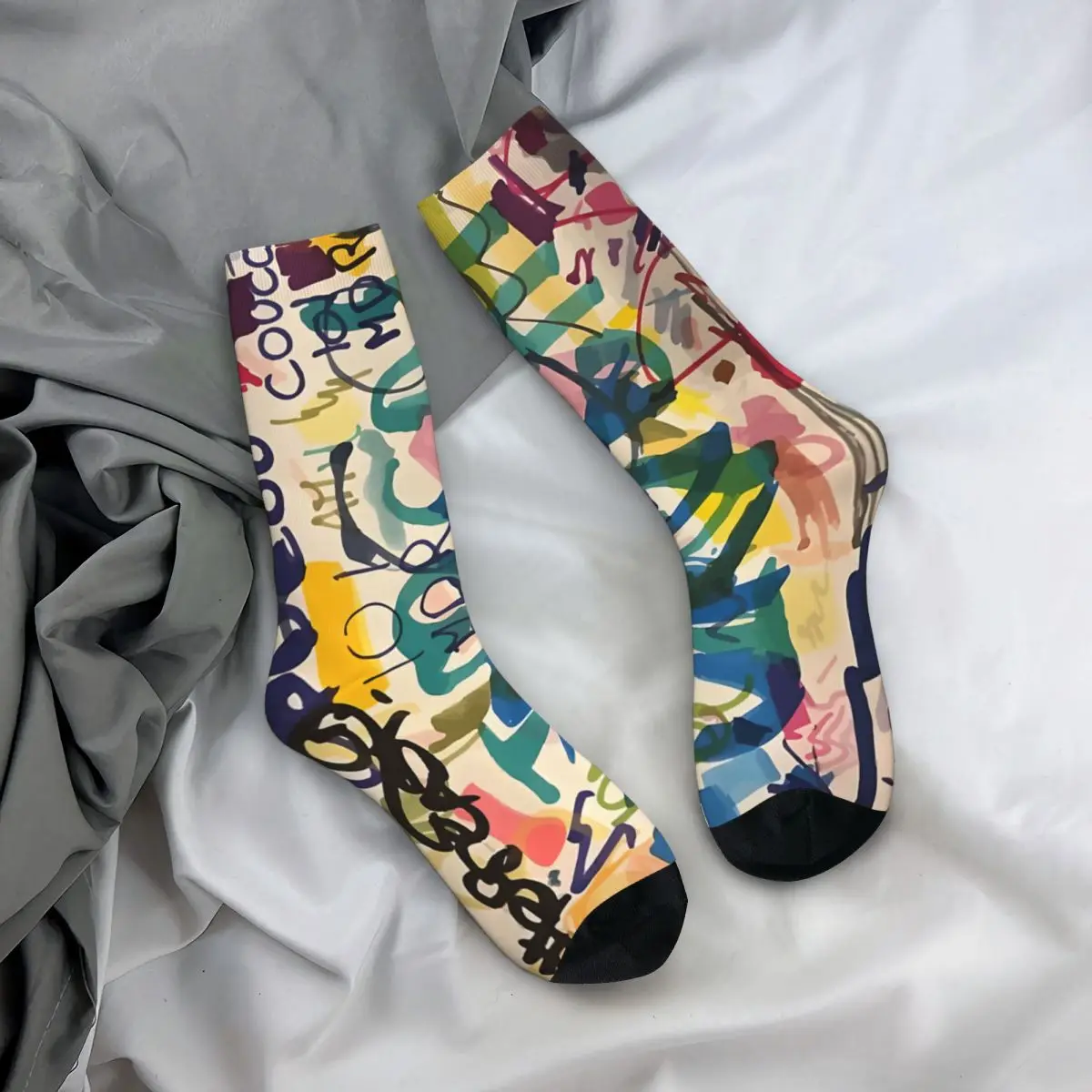 Calcetines de compresión con estampado de Graffiti para hombre, de estilo Retro Medias sin costuras, Harajuku, novedad