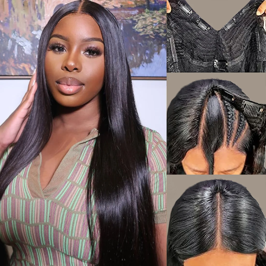 40 بوصة مستقيم الخامس جزء شعر مستعار شعر الإنسان لا ترك البرازيلي موجة عميقة خصلات الشعر المستعار الإنسان للنساء لا الغراء عذراء الباروكات للبيع