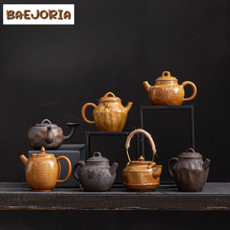 BAEJORIA Japanese Old Rock Mud Teapot Handamde Fretwork Coarse Pottery Pot Tea Making Kettle Chinese Kung Fu Teaware Accessories