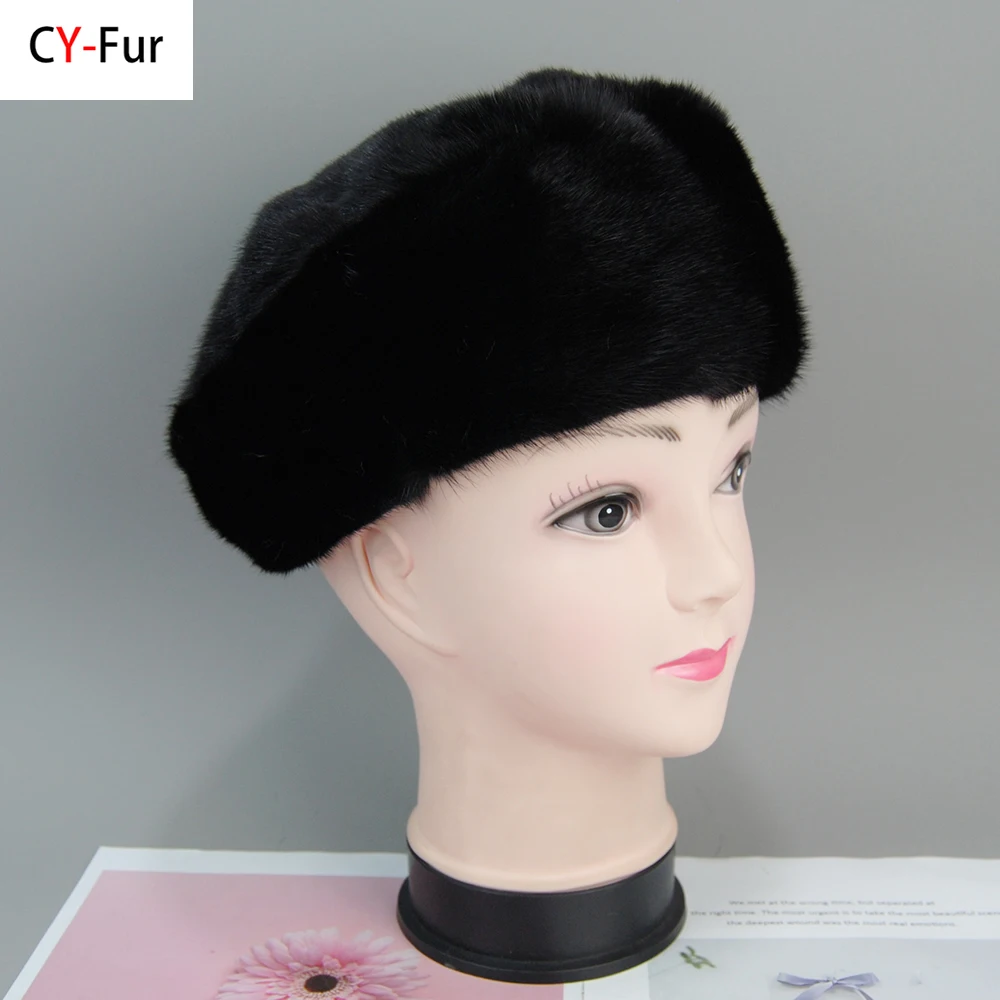 

2025 Brand Luxury Women Real Natural Mink Fur Hat Beanies Real Fur Berets Fashion Winter Warm Women Knit Caps Mink Hats Berets