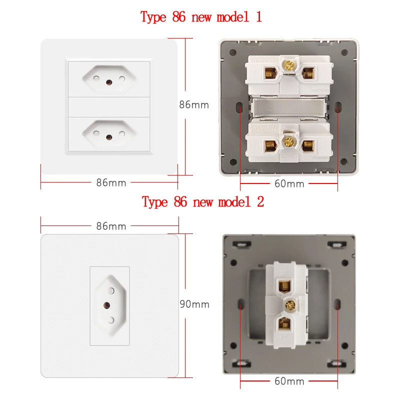 Type 86 Concealed Switch Socket Brazilian Italian American Standard 13A/16A Socket With 2 USB Charging Sockets 4 Colors Optional