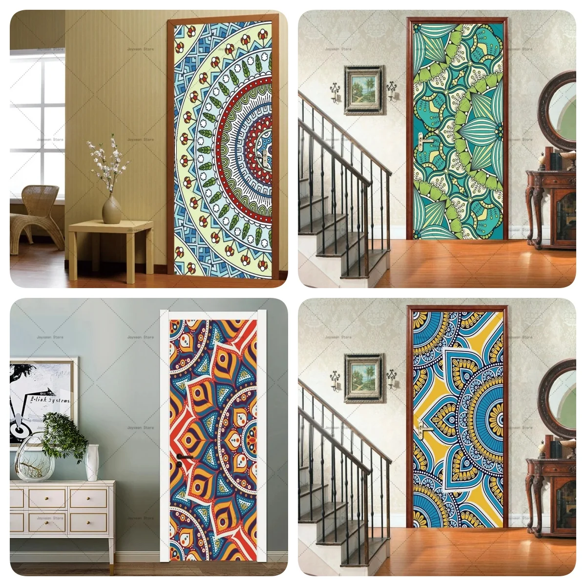 

Colorful Mandala Bohemian Pattern Door Stickers Self Adhesive Waterproof Anti Scratch Door Decals for Home Living Room Decor