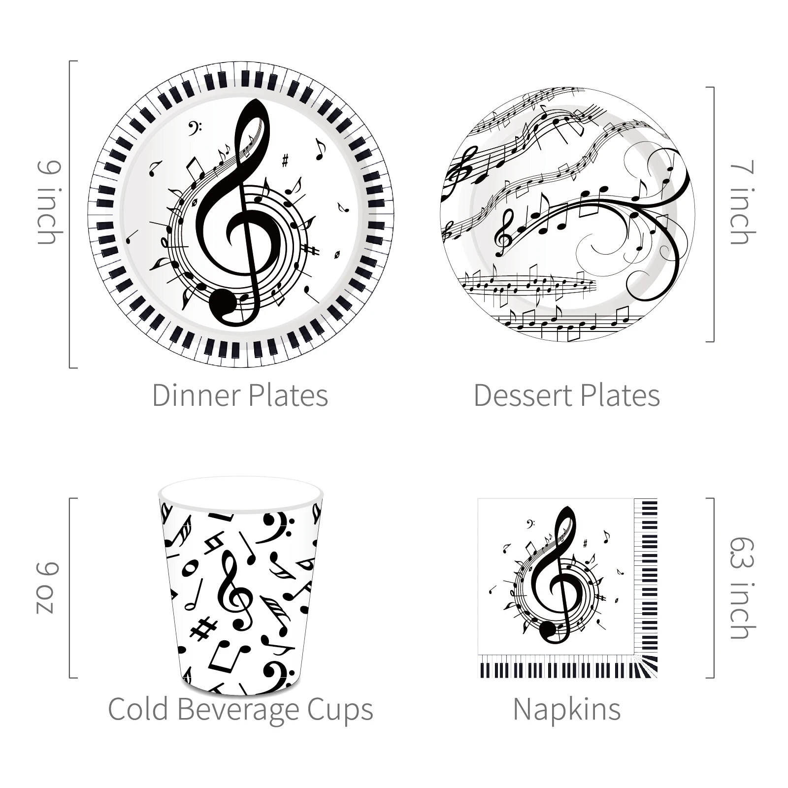 Piano Music Party Disposable Cutlery Sets Musical Note Kids Birthday Tableware Plates Cups Paper Napkins Baby Shower Party Decor