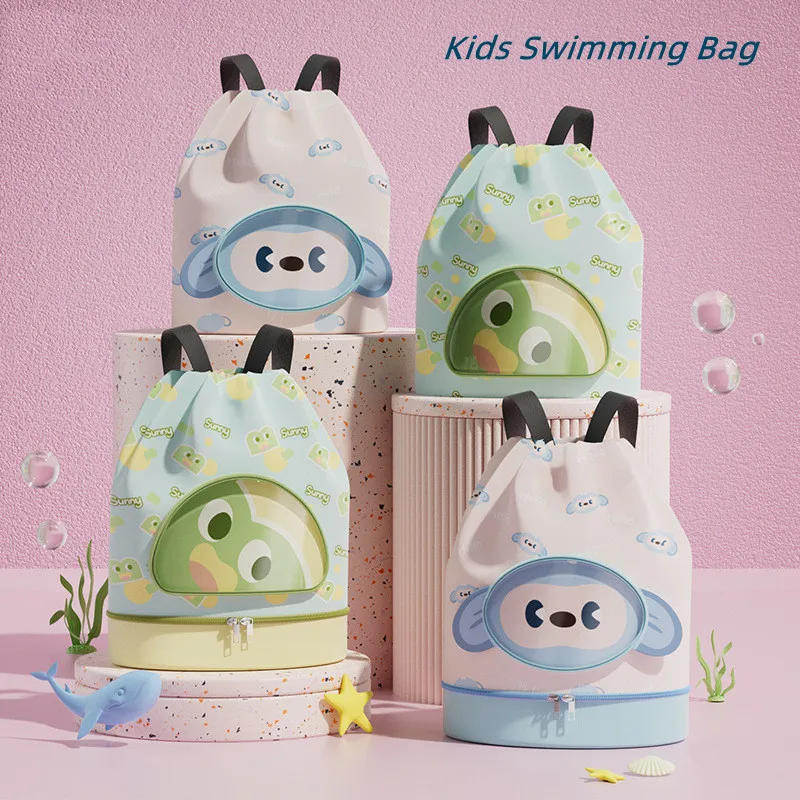 لطيف الكرتون الأطفال حقيبة سباحة فصل جاف رطب مع صندوق الأحذية على ظهره الرياضة السفر تخزين مقاوم للماء حقيبة الشاطئ للأطفال