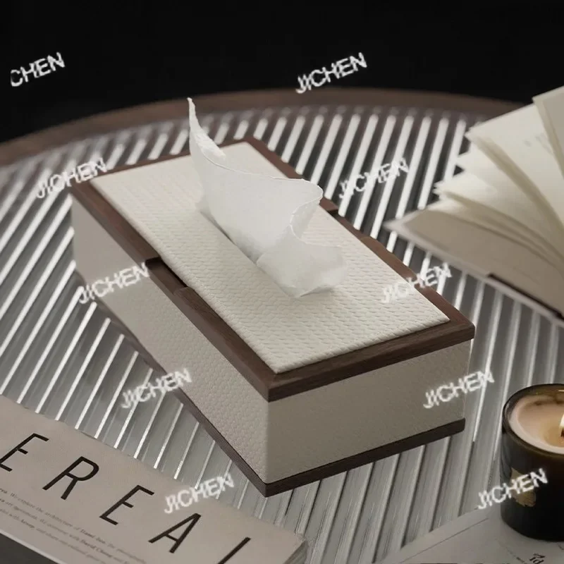

ZQ Walnut Wood Tissue Box Modern Leather Napkin Holder Tissue Case Paper Boxes For Living Rooms Tables Decoration Accessories