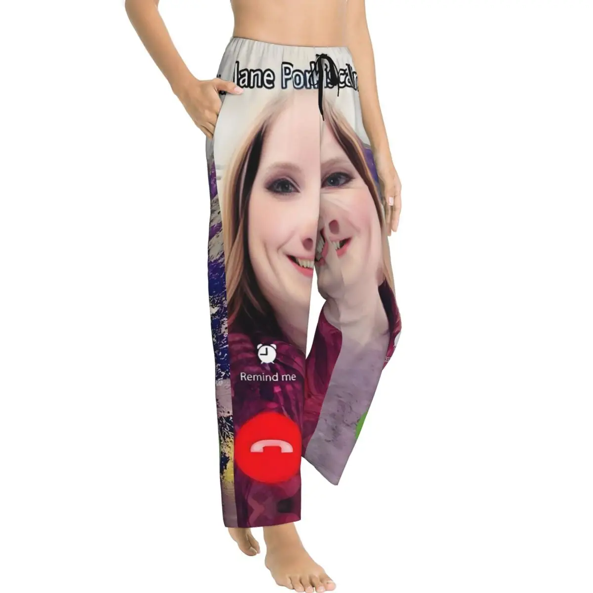 カスタムプリント「ジョン・ポークが呼んでいる」女性用パジャマパンツ、面白い豚柄スリープウェア、ポケット付きボトムス