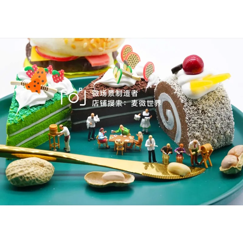 Preiser Dinner Party Cook Server Miniature Macro Scene Model 1:87HO Micro Toys Desktop Living Room Action Figures Accessories