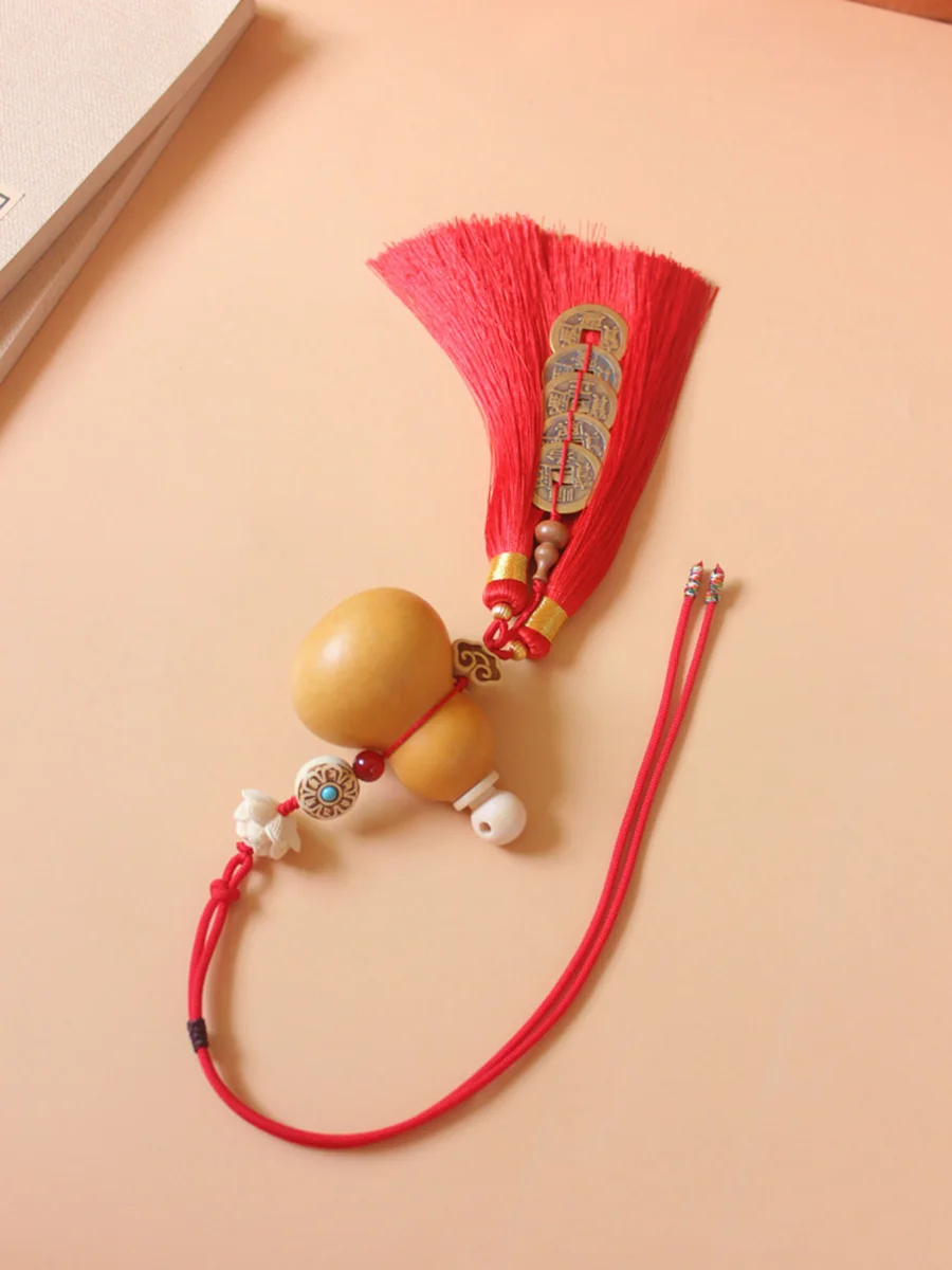

l Gourd Hanging Ornament with Lotus Tassel for Bedroom And Entrance Decorative Copper Coin of Wudi for New Home Moving