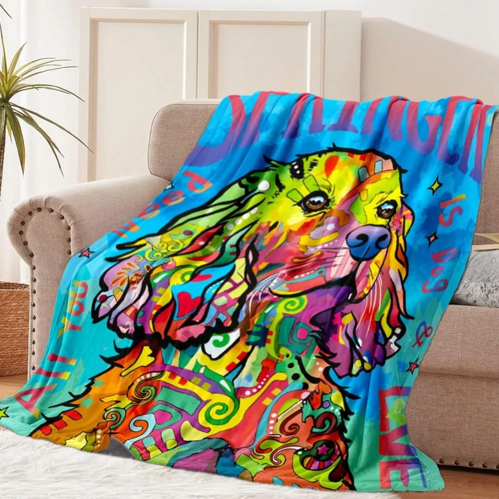 Colorful Springer Spaniel Throw Blanket Cute Dog Printed Super Soft Lightweight Fluffy Plush Bed Blanket