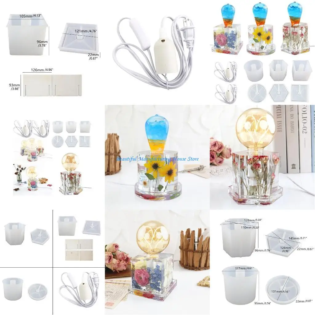 

E56A Cylinder Silicone Mold for Lamp Holder DIY Crystal Epoxy Resin Lamp Holder Hexagonal Cube Cylinder Bedside Lamp
