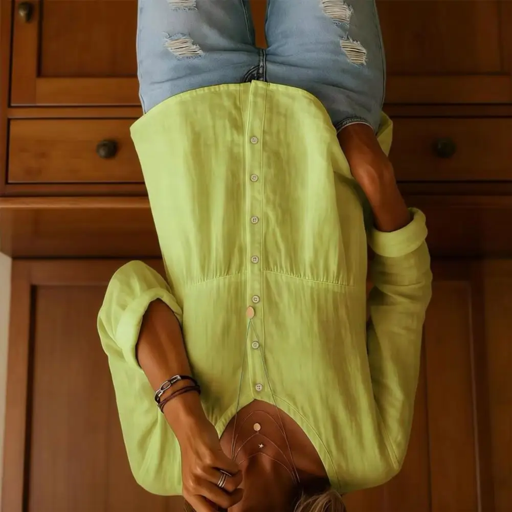 

Drop Shoulder Linen Shirt Summer New Women's Casual Loose Fashion Cotton-Linen Long Sleeve V-Neck Button-Up Shirt Women Blouse