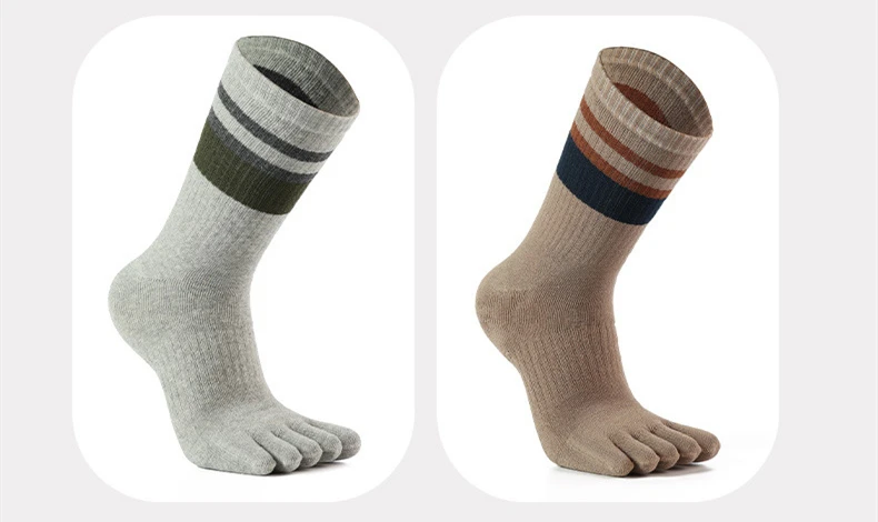 5 Paar Frottee-Zehensocken für Herren, Baumwolle, gestreift, dick, weich, elastisch, schweißabsorbierend, warm halten, Partykleid, lange 5-Finger-Happy-Socken – Detail 4