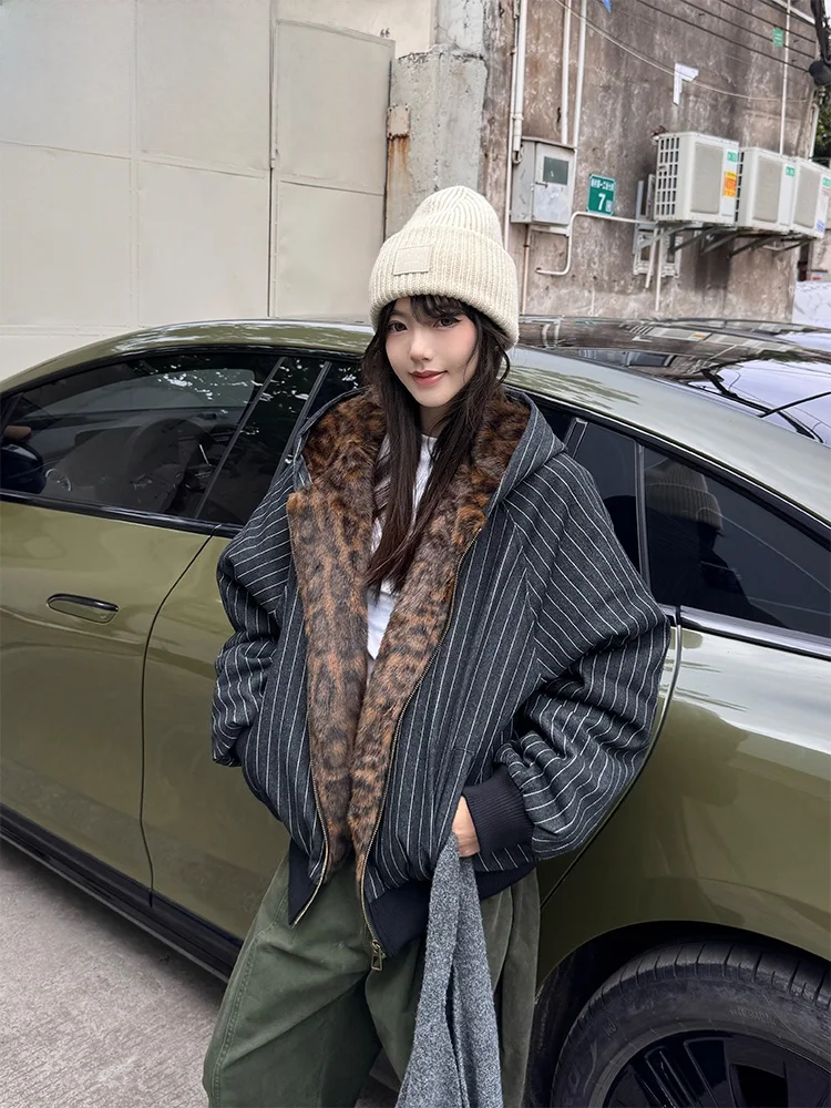 

Новая зимняя утепленная куртка URKR для мужчин и женщин с леопардовым и полосатым принтом, в ретро-американском стиле, из хлопка.