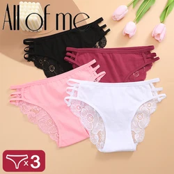 3Pcs/Set Women's Panties Underwear Transparent Lace Panties Double Strap Panty Ladies Briefs Sexy Underpants Women Woman Clothin