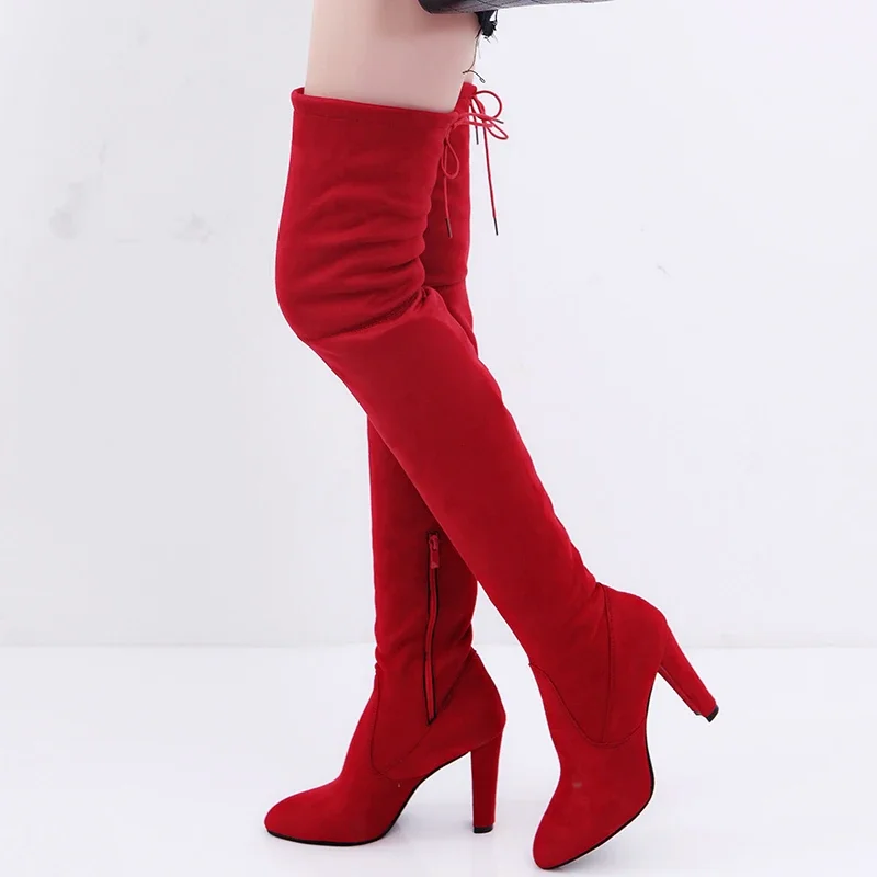 Autumn and Winter New Retro Boots High Heel Thick Waterproof Platform Over The Knee Boots Women Plus Size 43 Zapatos De Mujer