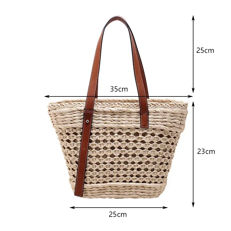 Summer Handwoven Straw Beach Women Tote Bags 2024 Vintage Hollow Out Basket Rattan Handbag Vacation Shoulder Bag New Beach Bag