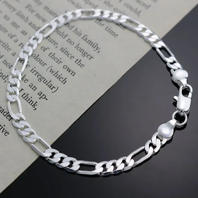 925 Sterling Silver Bohemia 4MM Sideways Chain Bracelets for Women Fashion Wedding Party Gifts Jewelry Hip-hop Accessories