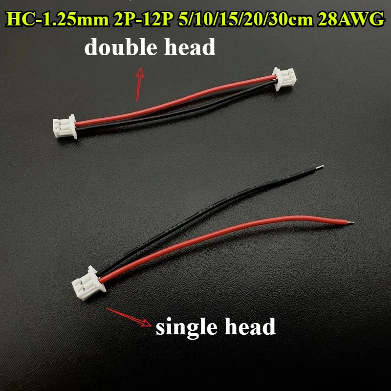 10Pcs HC Single/Double head Pitch 1.25mm 2P/3P/4P/5P/6P/7P/8P-12P Terminal Wire 5/10/15/20/30cm 28AWG Electronic Wire Connector