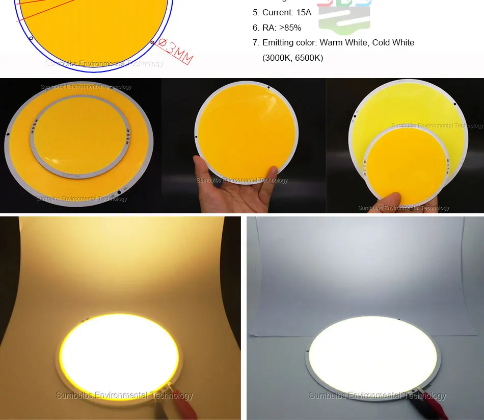 Sumbulbs Runde LED-COB-Lichtquelle, Lampe, 3 W–200 W, kreisförmiger Chip, an Bord für Scheinwerfer, Downlights, Flutlicht, DIY-LEDs – Detail 13