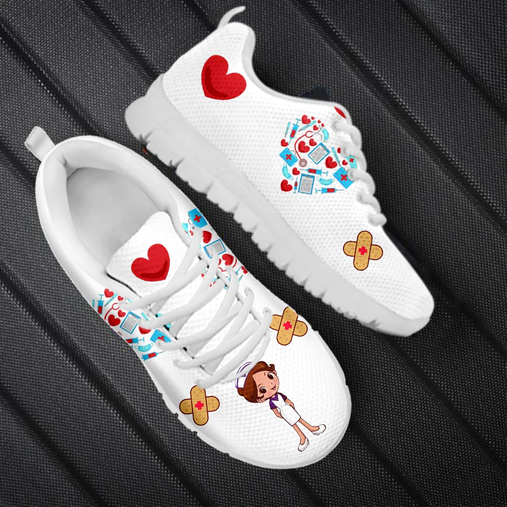 INSTANTARTS Kawaii Nurse Girls Pattern Casual Flats Medical Healthcare Print Wear-resistant Footwear Hospital Work Sneakers Hot