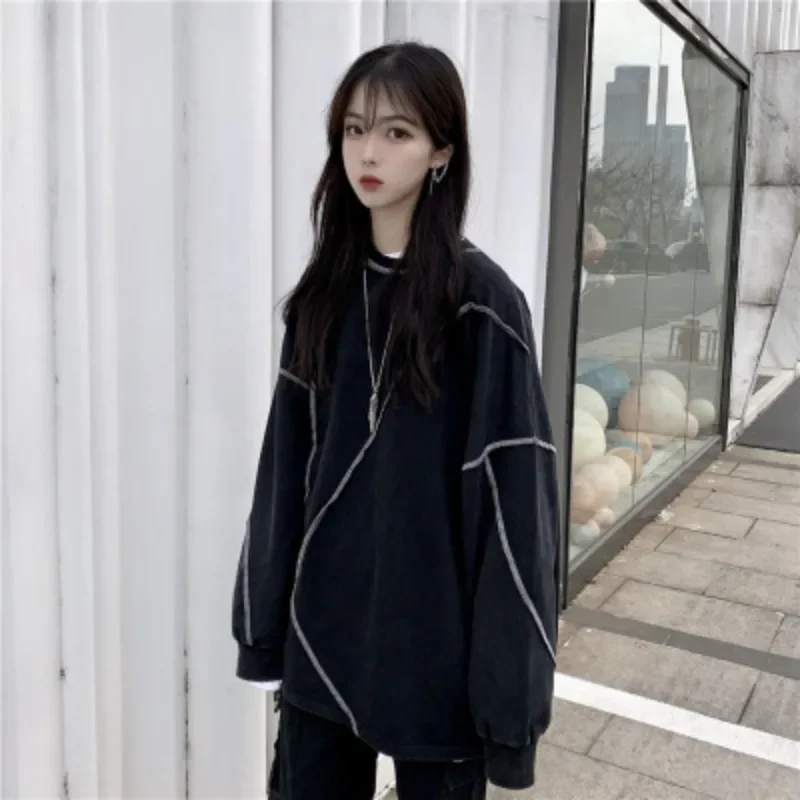 

Korean Style Hoodies Harajuku Black Hip-hop Chic Teens Sweatshirts Autumn Trendy All-match Daily Simple Womens Y2k Streetwear