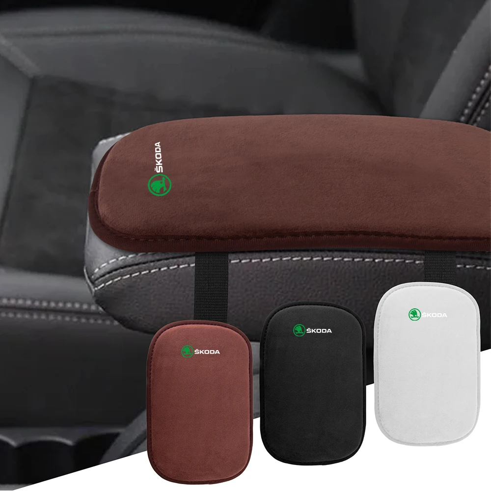 suede Leather Car Armrest Box Cover Center Cushion Armrest Anti-fouling Protector Cover For Skoda Octavia VII Rapid Fabia Superb