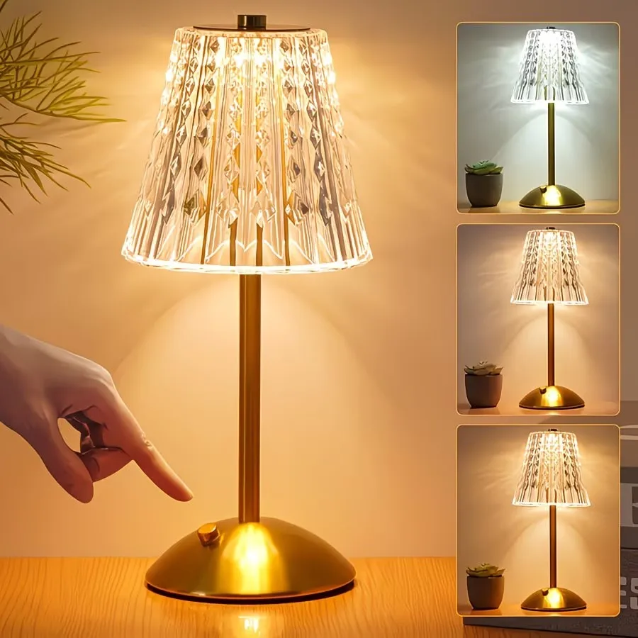 

1 rechargeable three-color non-step dimmable LED bedside lamp with touch control, a modern portable night light with eye-friendl