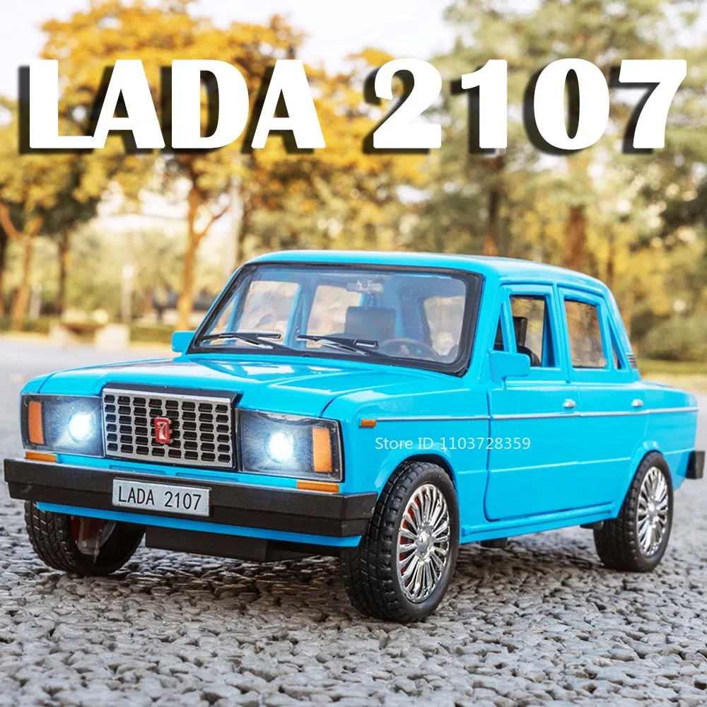 

1:18 Scale Russia Lada 2107 Model Toy Cars Alloy Diecast NIVA Off-road Vehicle Sound Light Doors Opened Pull Back for Kids Gifts