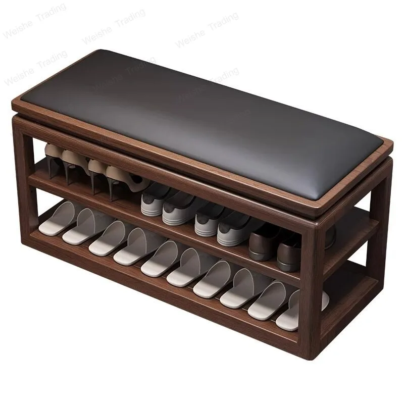 

All solid wood changing stool door new Chinese entry cabinet integrated sitting stool multi-layer home shoe rack
