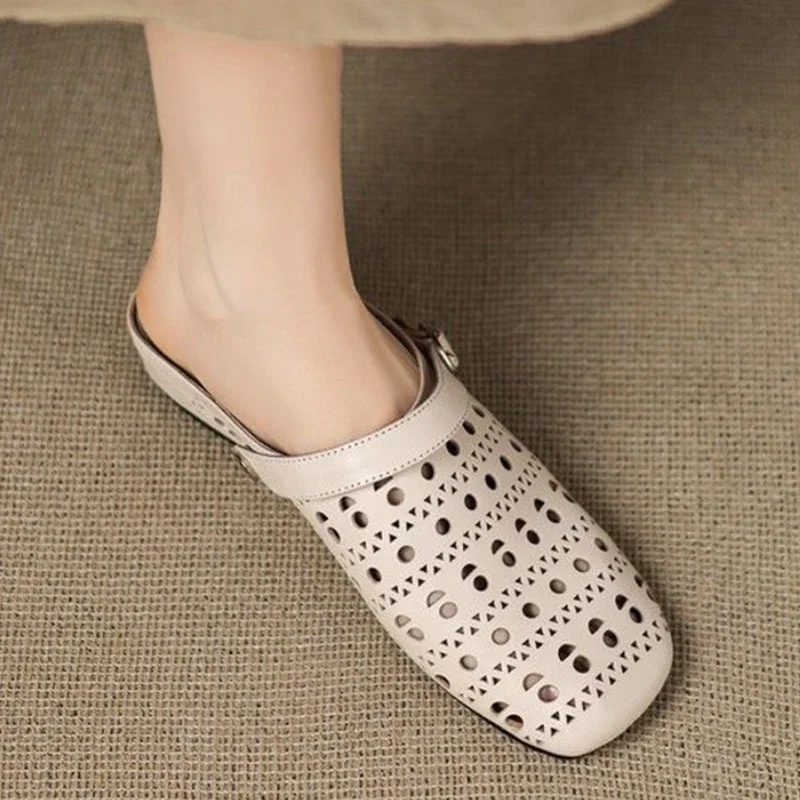 

Женские тапочки на плоской подошве, летние туфли-лодочки, повседневные сандалии на полой подошве, модные новые шлепанцы с открытой пяткой 2025 года, женские уютные сандалии Mujer