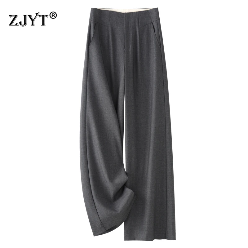 

ZJYT весенние повседневные брюки для женщин 2026, весенние новые элегантные свободные прямые офисные брюки, серые, черные брюки для женщин