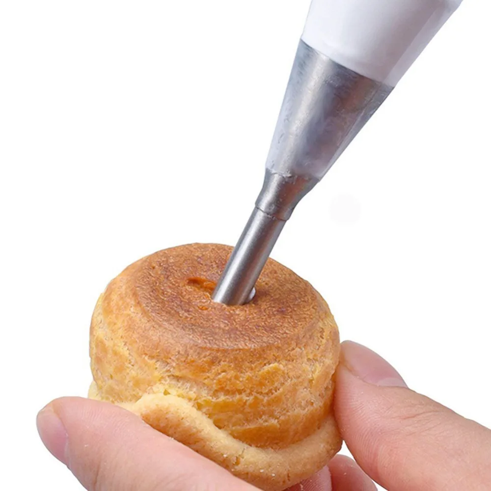 4PCS 304 Stainless Steel Cream Puff Piping Nozzle Long Nozzle Tip Small Medium Large Sizes Pastry Filling Tip Pointed Tip