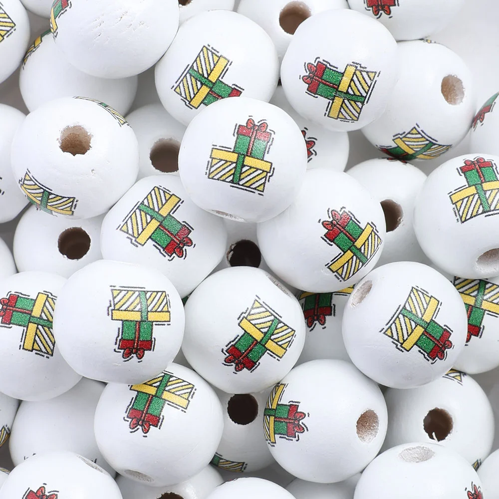Assorted Printed Christmas Wooden Beads