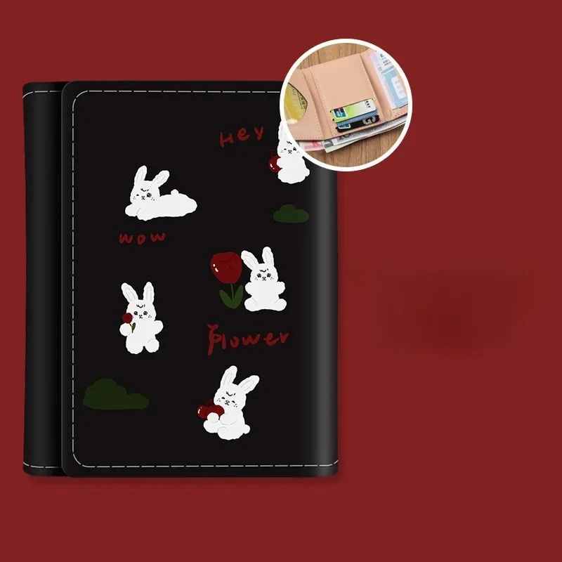 BOMO Card wallet PU Leather Cute Wallets for Women Fashion Kawaii Rabbit Black Casual Short Wallet Lady Coin Purse