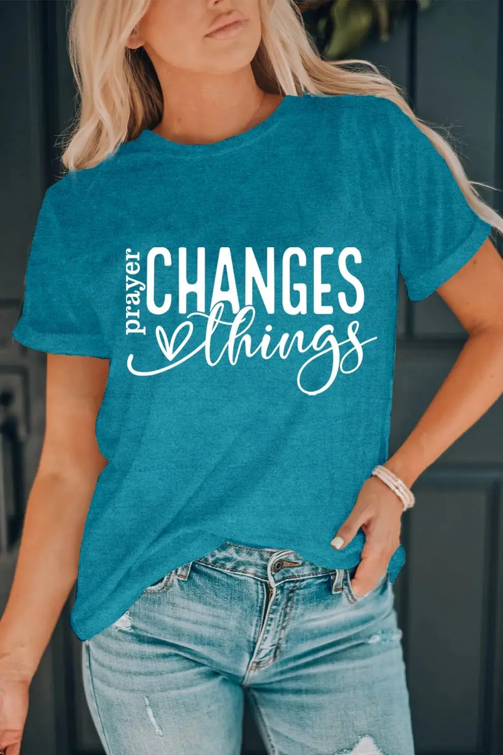 LBP Christian Shirt for Women Faith Tee Prayer Changes Things T-Shirt Inspirational Short Sleeve