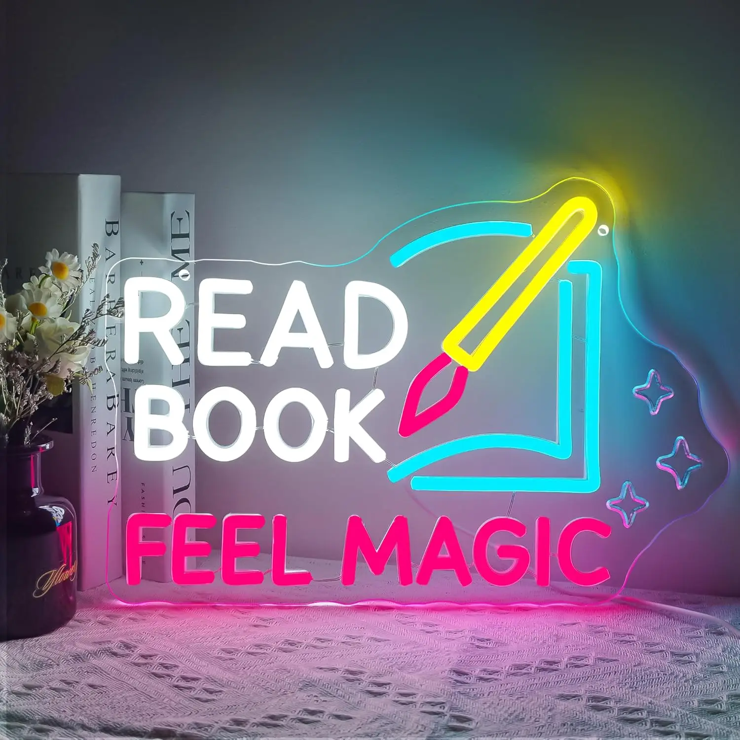 

Read Book Feel Magic Neon Sign USB светодиодный светильник для библиотеки, классной комнаты, книжного магазина, украшения для спальни, подарок