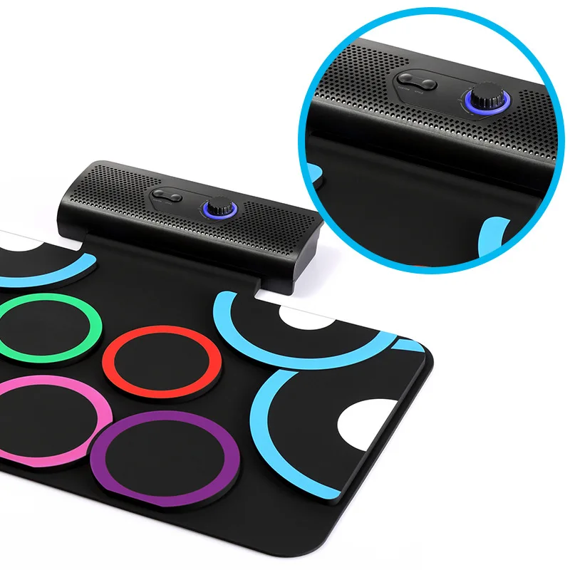 Roll Up Drum Electronic Drum, Bluetooth Dual Mode, 2 Speakers, Rechargeable, DTX Game, Silicone Portable Foldable Pedal
